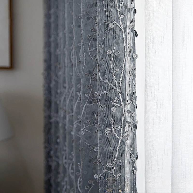 Embossed Embroidery Curtains for Living Dining Room Bedroom Translucent Opaque Gray Modern Minimalist Scandinavian Guest