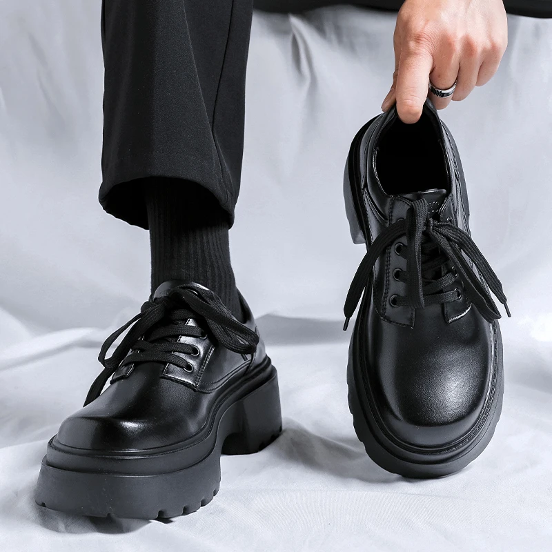 Black Men's thick soled high-quality shoes Versatile fashion designer style Wedding Party Outdoor Leisure Heightened Shoes image 3