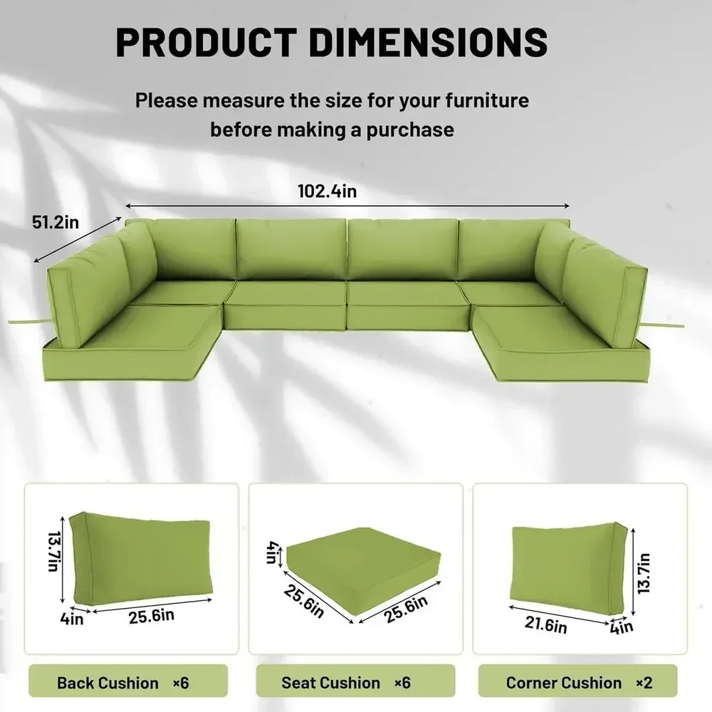 6-Seat Outdoor Sectional Cushions, Water-Resistant Replacement Sofa Cushions, 4 High Density Foam for Patio Furniture (Olive Gre