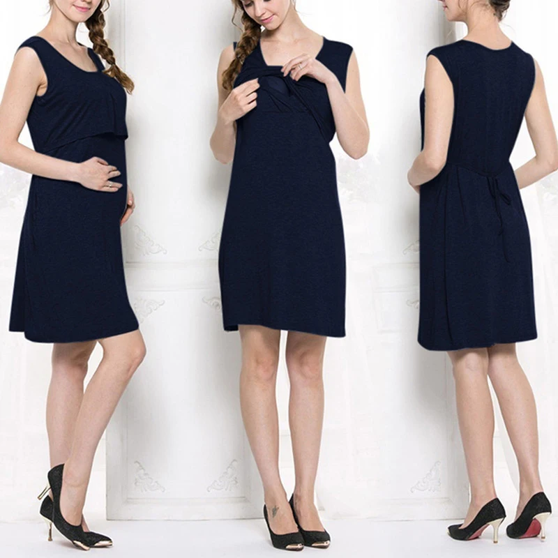 New Arrival Maternity Dress Spring Summer Trendy Pregnancy Dress Solid Round Neck Short-Sleeve Nursing Dress For Pregnant Women