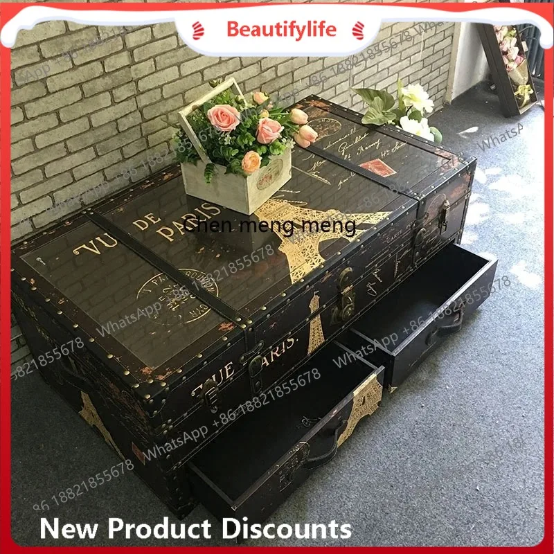 

Новая скидка, новый европейский ретро кожаный журнальный столик в большой коробке, витрина клуба, отель, журнальный столик, модель комнаты, вилла, гостиная, креатив