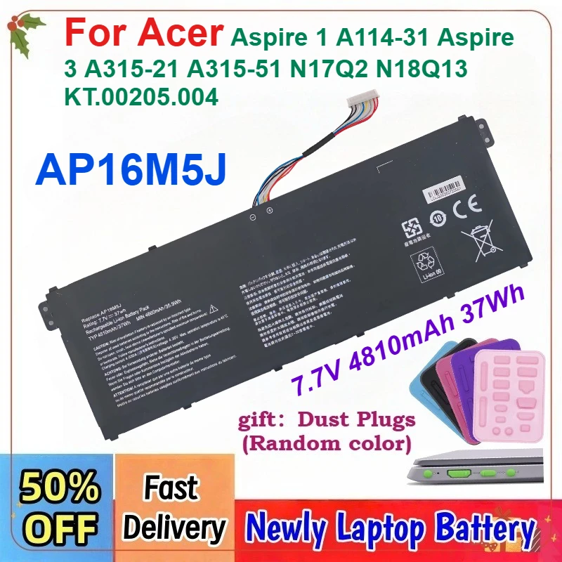 

Upgraded 7.7V 4810mAh 37Wh AP16M5J Laptop Battery For Acer Aspire 1 A114-31 Aspire 3 A315-21 A315-51 N17Q2 N18Q13 KT.00205.004