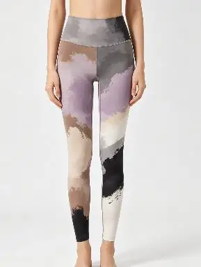 Women Mid‑Rise Fleece Lined Leggings, Abstract Oil Painting Brush Stroke Navajo Geometric Print Slim Stretch Pants