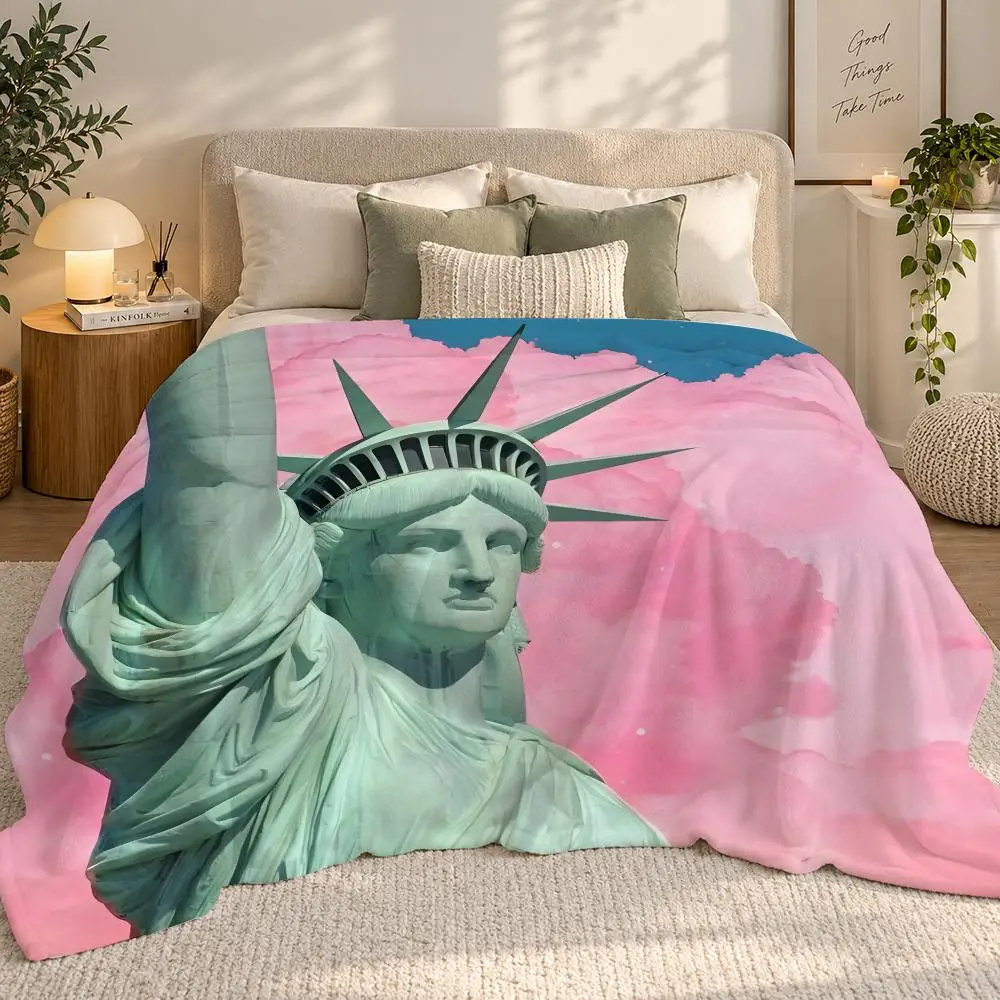 Statue of Liberty Throw 240g flannel blanket, suitable for sofas, beds, offices, exquisite gift blankets