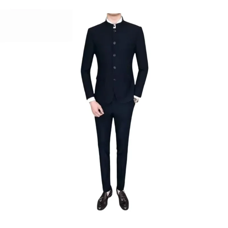 

Men's 2-picec Stand Collar Single-Breasted Tuxedo Suit - Formal Dinner Jacket & Pants Set for Banquet, Wedding,