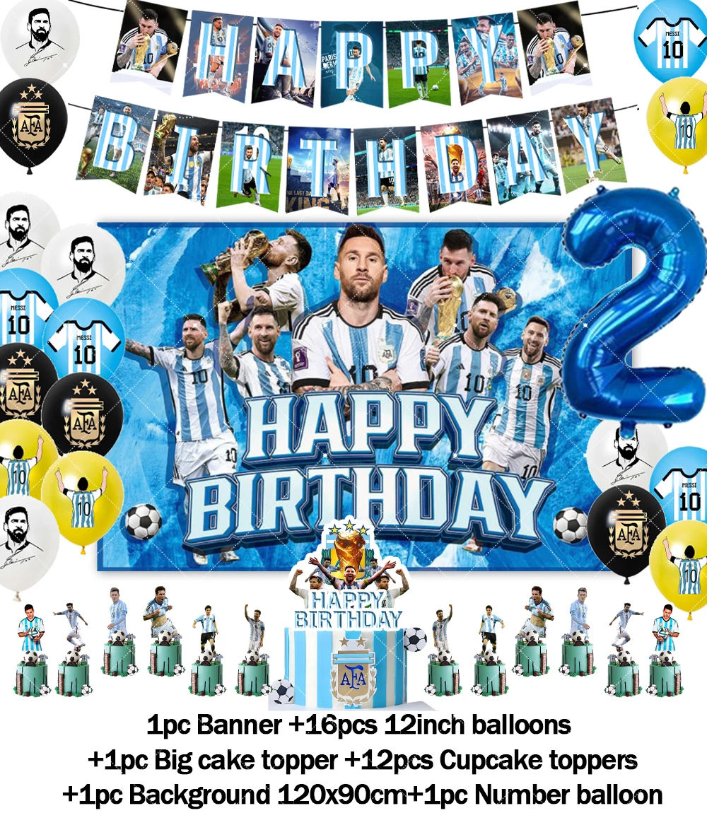 Fußballspieler Argentinien-Leo-Messi-Thema Fans Geburtstag Party Banner Hintergrund Kuchen Topper Nummer Ballon Dekor Requisiten Kinder Geschenk