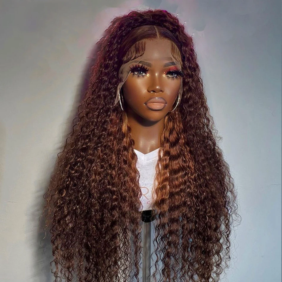 Soft 26 Inch Long Kinky Curly Preplucked 180% Density Honey Blonde Brown Lace Front Wig For Black Women Babyhair Glueless Daily