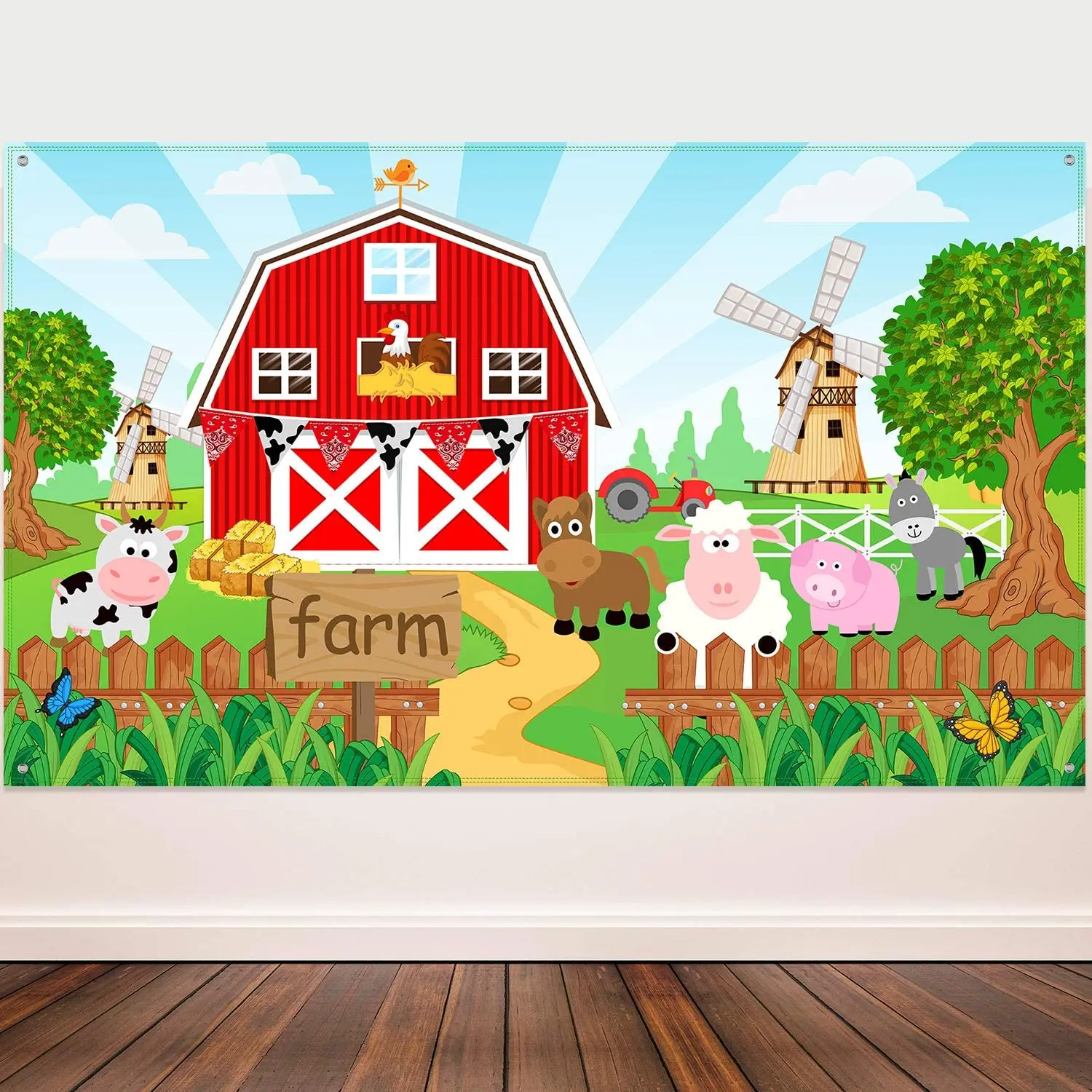 

Farm Animals Theme Decorations Animals Barn Backdrop For Grass Children Birthday Party Supplies Background Photo Booth Banner