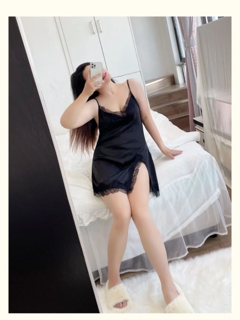 150kg Plus Size Sexy Lace Satin Suspender Nightgown Women Summer Negligee Thin Solid V-neck Sling Pajama Dress Loose Sleepwear view 6