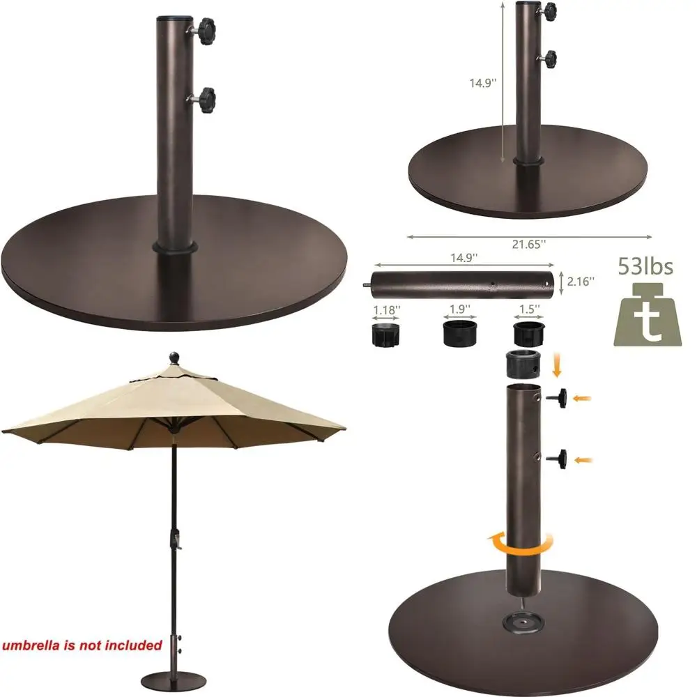 

EliteShade USA Сверхмощное основание для уличного зонта, вместимость 140 фунтов, круглая подставка из стальной пластины