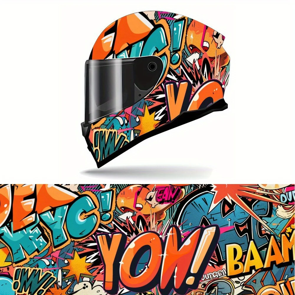 

Stylish Street Comic Graffiti Full Face Helmet Vinyl Wrap Sticker, Waterproof Scratch-Resistant Self-Adhesive PVC Decals, Artist