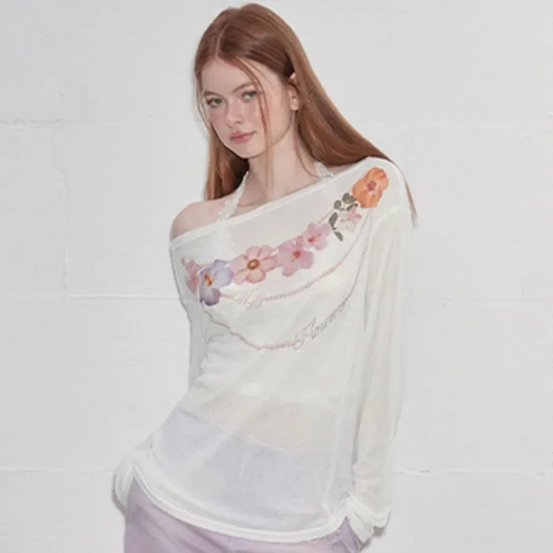 

Женская прозрачная трикотажная блузка с длинными рукавами, свободного кроя, повседневная, легкая