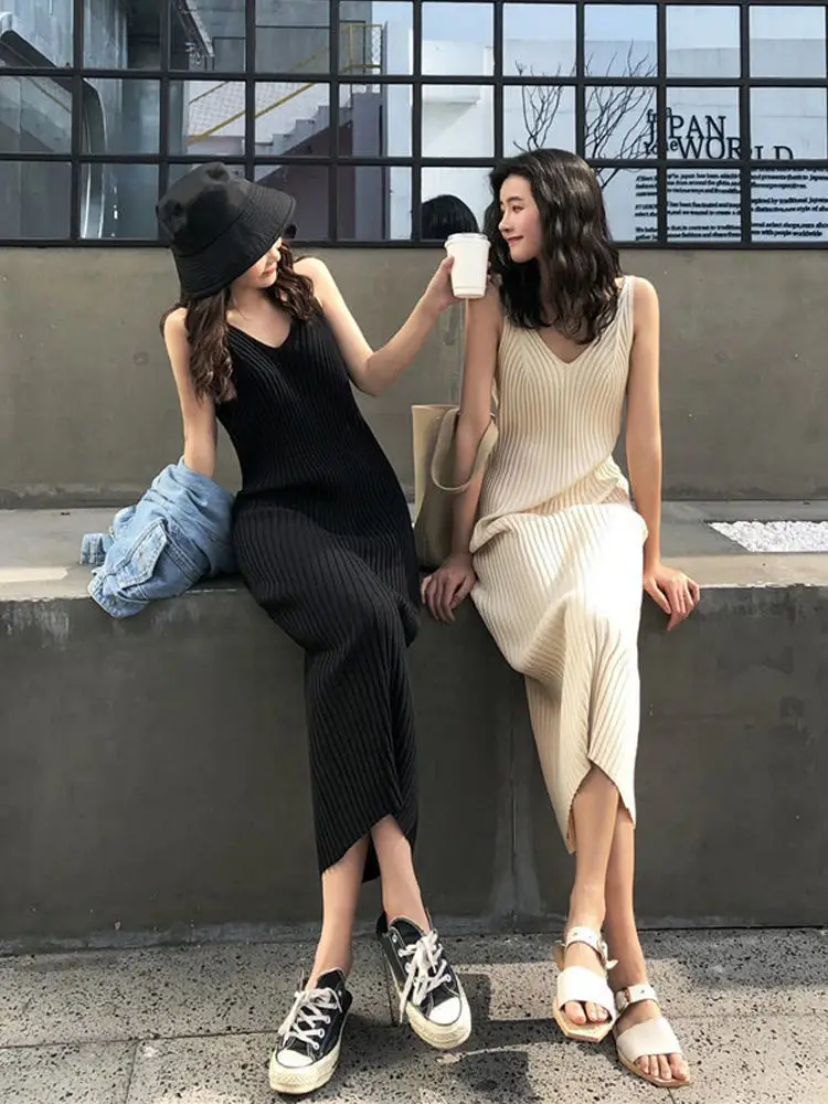 

Bla Knitted Straight Vest Base Layer Long Dr Spring Summer Faion Ele Slimming Knitted Tube Top Dr