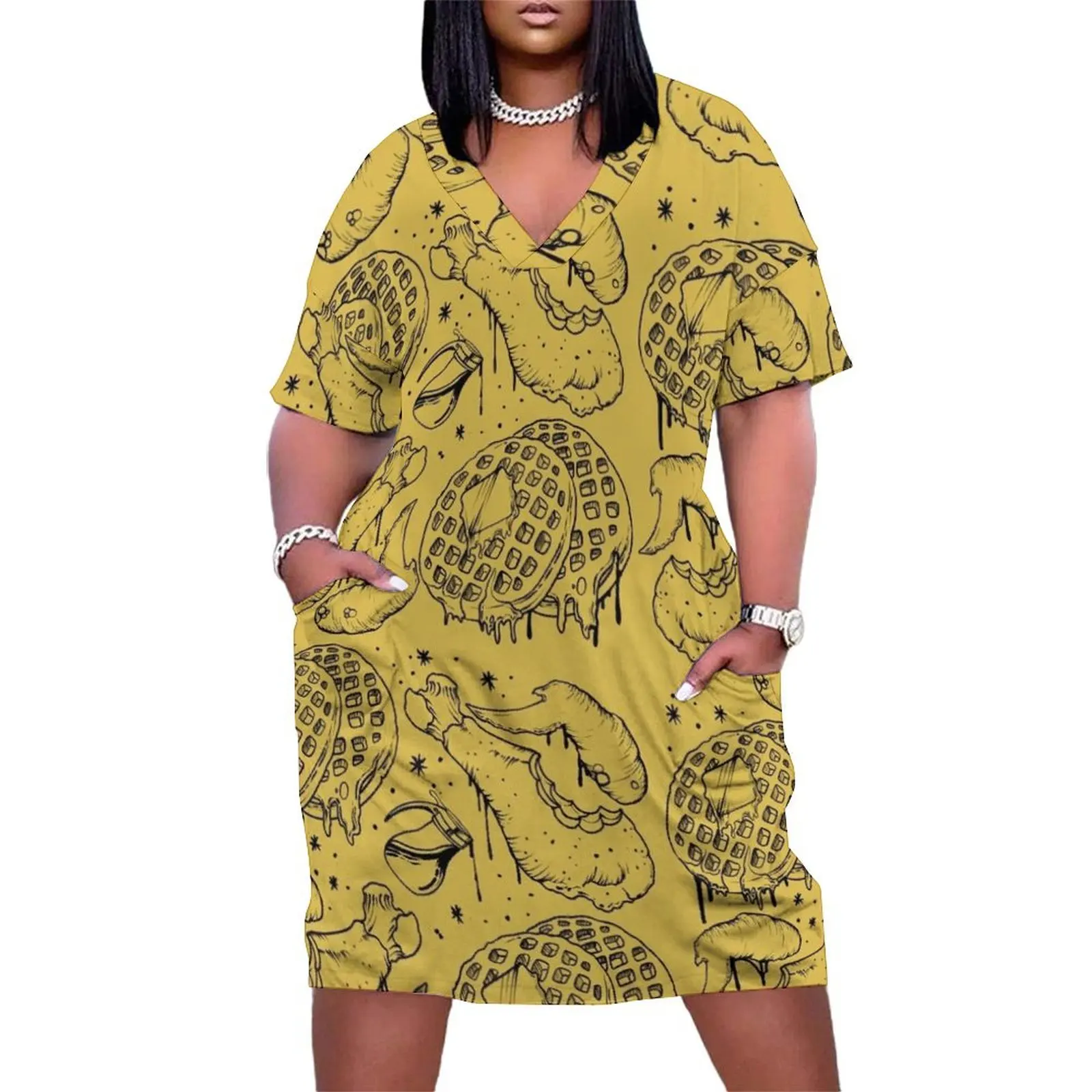 Chicken waffles Loose Pocket Dress Women's evening dress Bride dresses