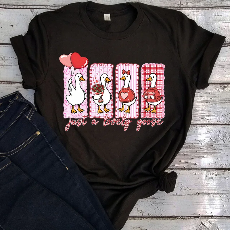 

Lovely Goose Shirt Valentine's Day Goose Tshirt Funny Valentine's Goose T-Shirt Animal Kawaii Clothes Lover Gift