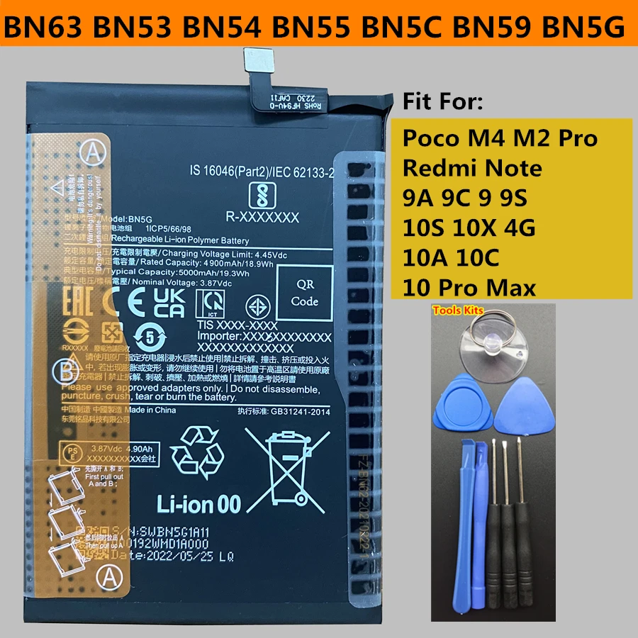 New BN63 BN53 BN54 BN55 BN5C BN59 BN5G Battery for Xiaomi Poco M4 M2 M3 Redmi Note 9A 9C 9 10X 4G 10S 10A 10C 10 Pro Max