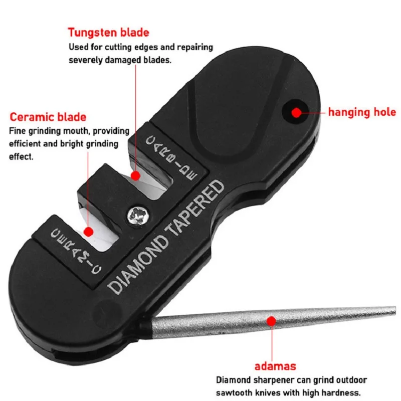 Strumento di affilatura EDC portatile affusolato diamantato per esterni in acciaio al tungsteno per esterni multiuso tagliente veloce