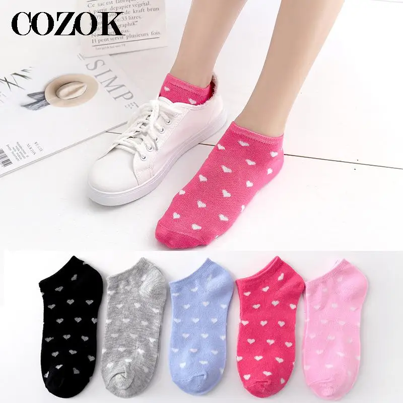 10pcs= 5 Pairs Women Peach Love Heart Invisible Sock Slippers Female Lady Summer Casual Fashion Shallow Mouth Short Ankle Socks