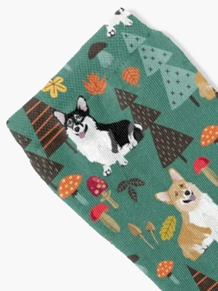 Corgis In Fall Forest - Dark Teal Socks cartoon soccer anti-slip Stockings man Men Socks Luxury Brand Women's