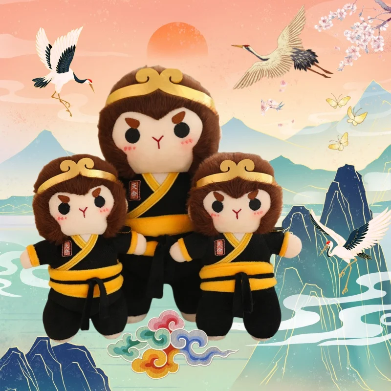 Cartoon Monkey King plush toy Black Monkey King Sun Wukong Doll Cute Monkey kids Large Sleeping Throw pillow for children Gifts