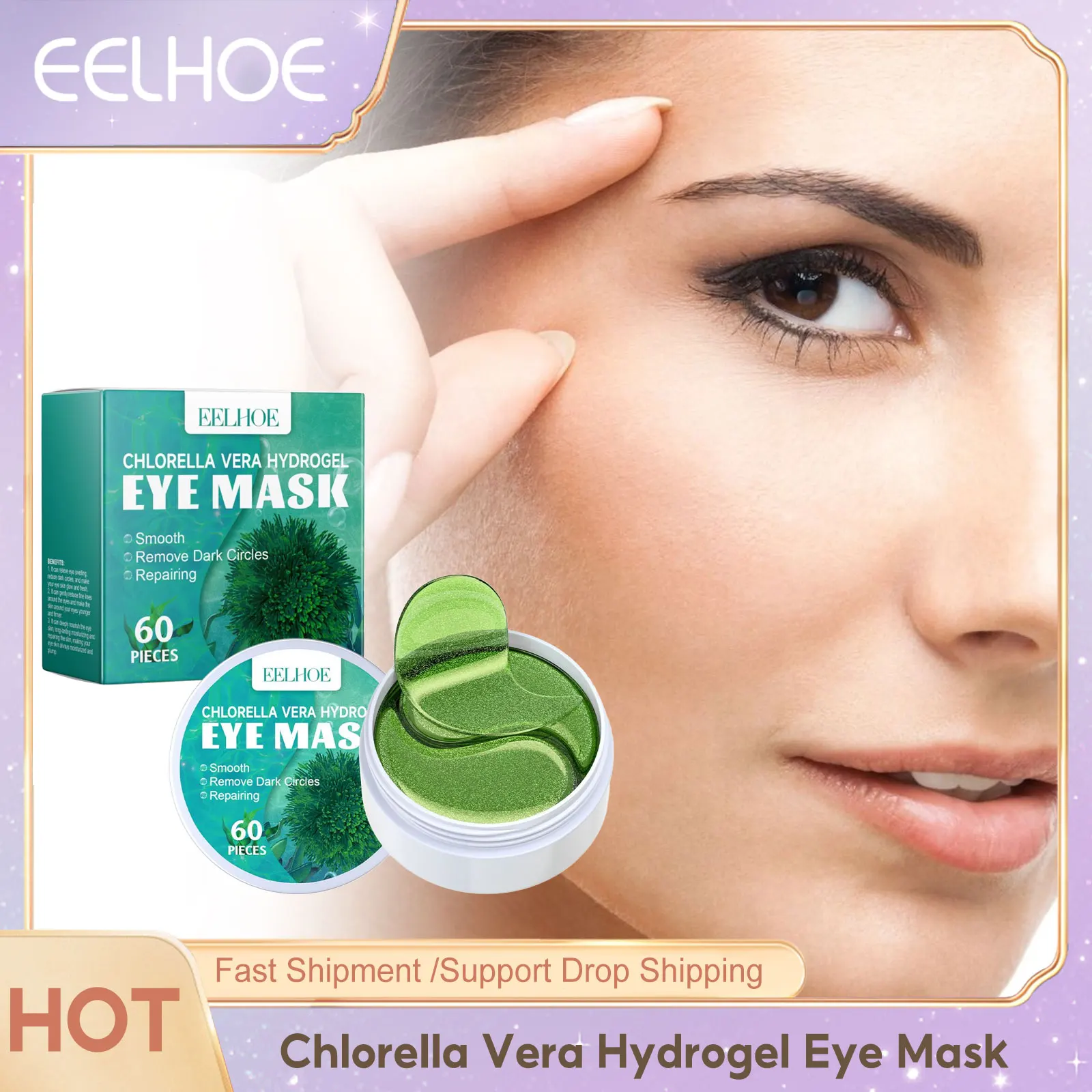 

Chlorella Vera Eye Mask Hydrogel Gel Patches Remove Dark Circles Eye Bags Fade Eye Lines Moisturizing Firming Skin Care Products