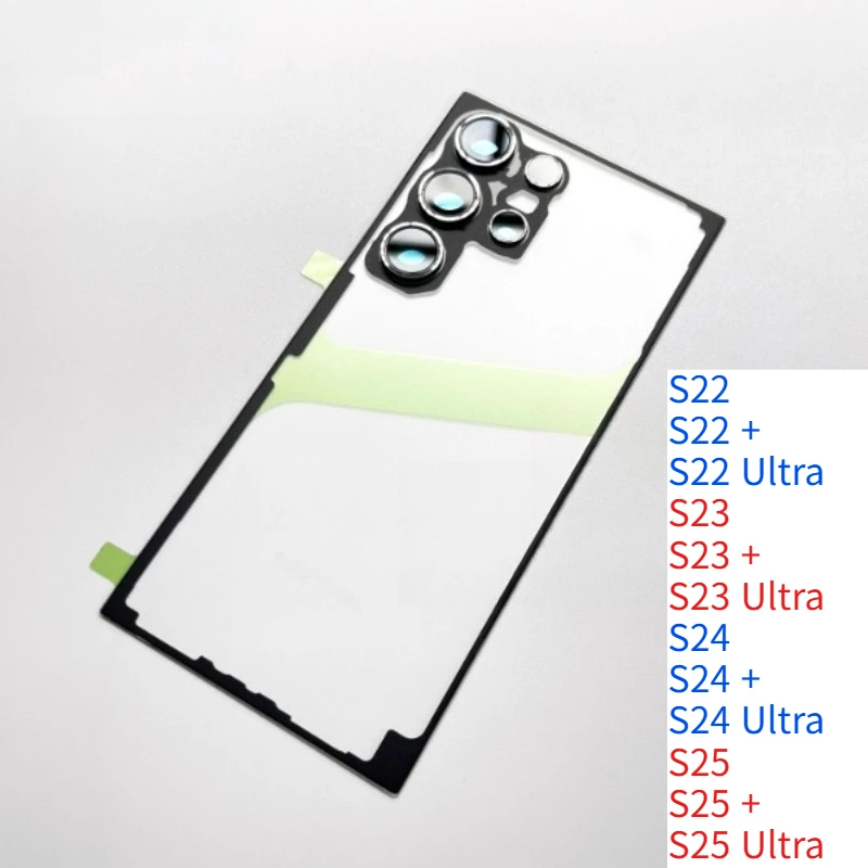 Gehäuse für Samsung Galaxy S22 S23 S24 S25 Ultra / Plus, transparente Glasrückseite, Reparatur + Kamerarahmen, Glaslinse.