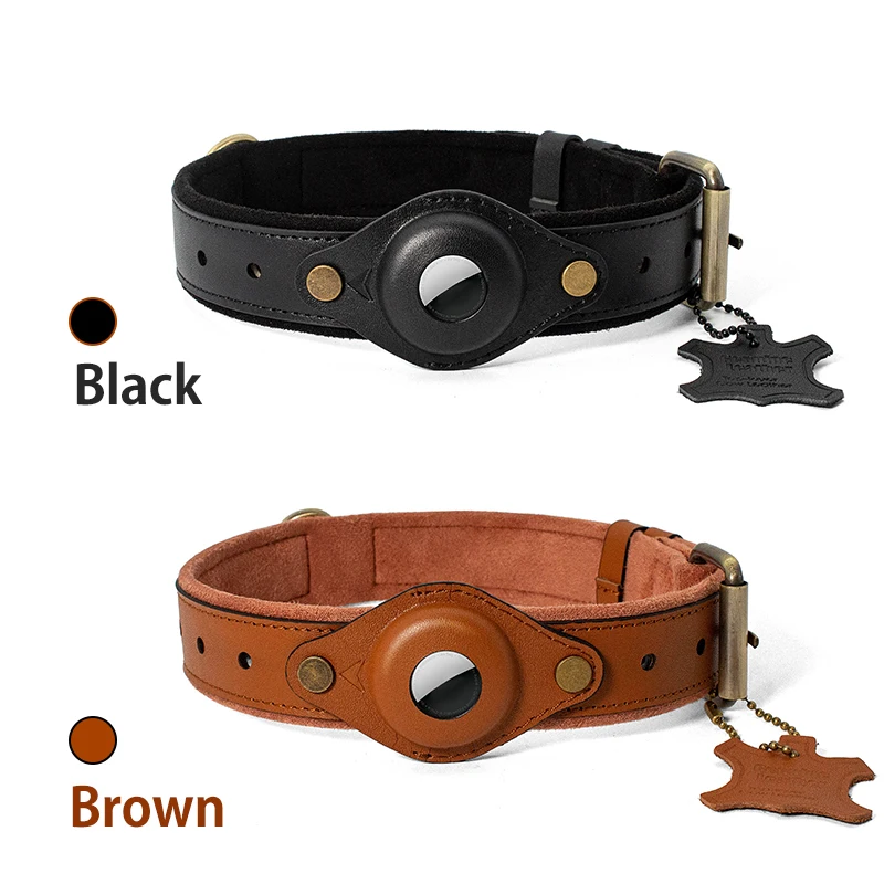 High Quality Genuine Cow Leather Airtag Dog Collar