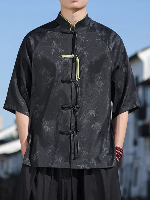 

Новая мужская летняя рубашка из бамбука в винтажном стиле с воротником-стойкой, свободного кроя, на пуговицах, с эффектом ледяного охлаждения