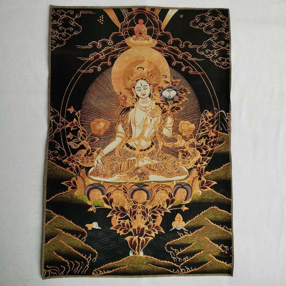 Tissu tibétain du Tibet, Tara blanche en soie, esprit de la déesse du compassion, Tangka Thangka