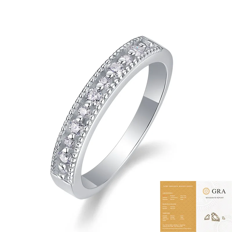 

D Color VVD Clarity Moissanite Real 925 Sterling Silver Stackable Round Ring Women's Wedding Engagement Fine Women's Jewelry
