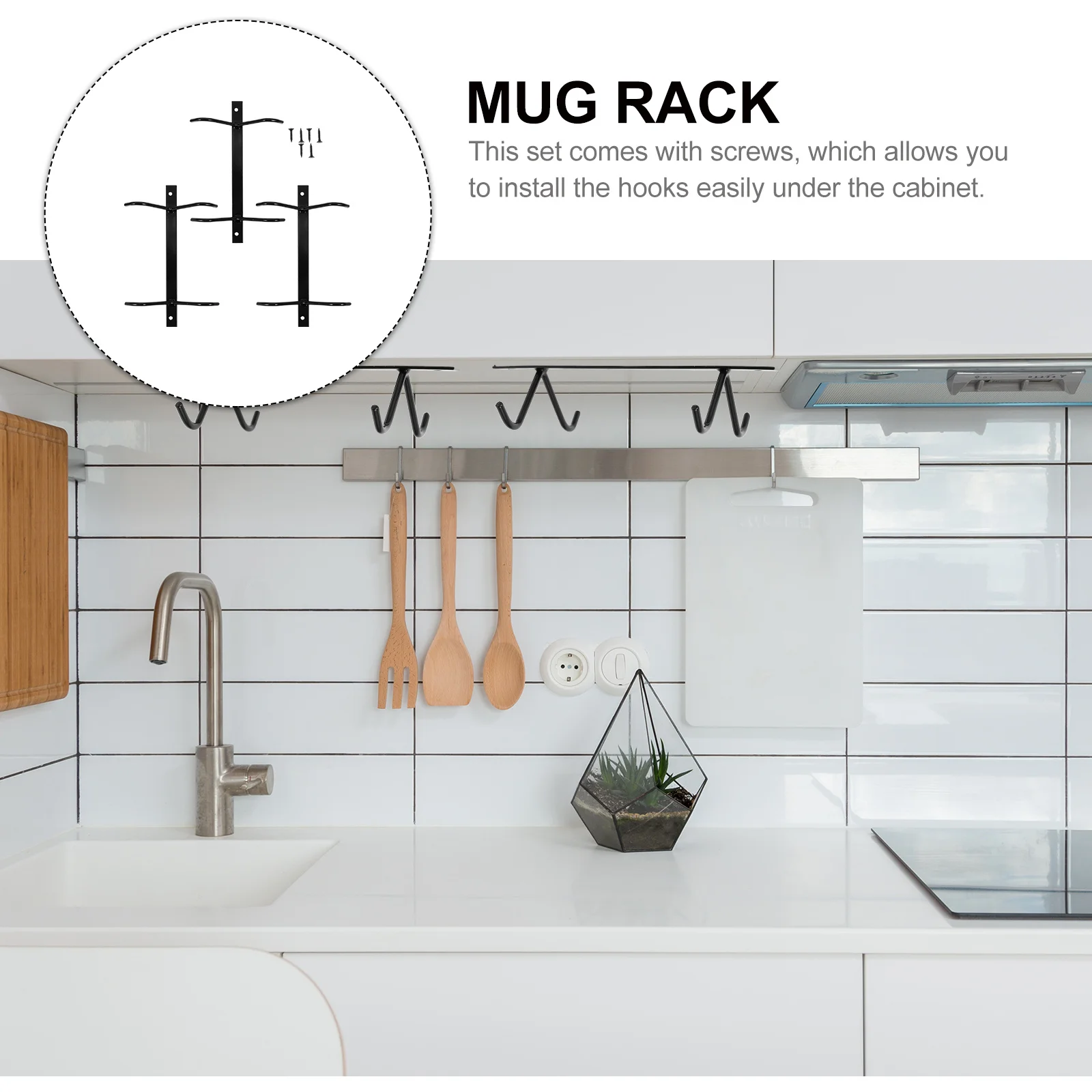 

3Sets Under Cabinet Mug Hooks Iron Kitchen Coffee Cup Drying Holders Kitchenware Hangers Household Utility Storage