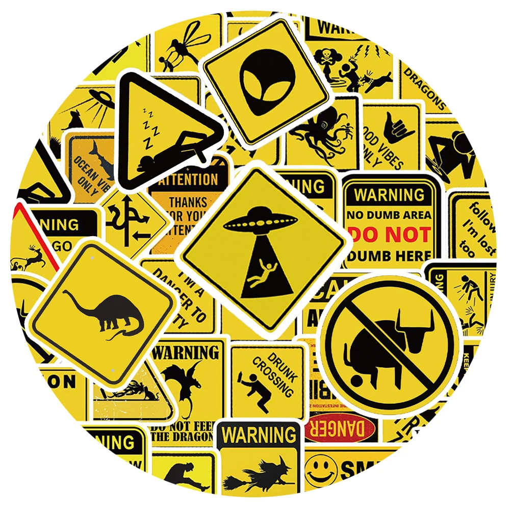 

10/30/53pcs Warning Sign Cartoon Stickers Funny Graffiti Sticker Decoration Laptop Luggage Helmet Phone Creative Decals Packing