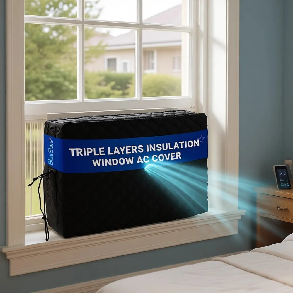 Indoor Window AC Cover Winter Insulation Polyester Fiber 28x20x3 5 Inches Black