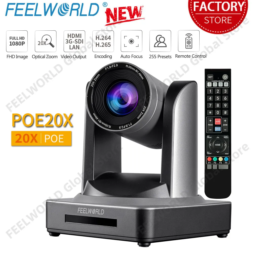 

FEELWORLD POE20X 20X Zoom POE SDI HDMI PTZ Camera Full HD 1080p Remote Control For Video Conference Broadcast Live Streaming