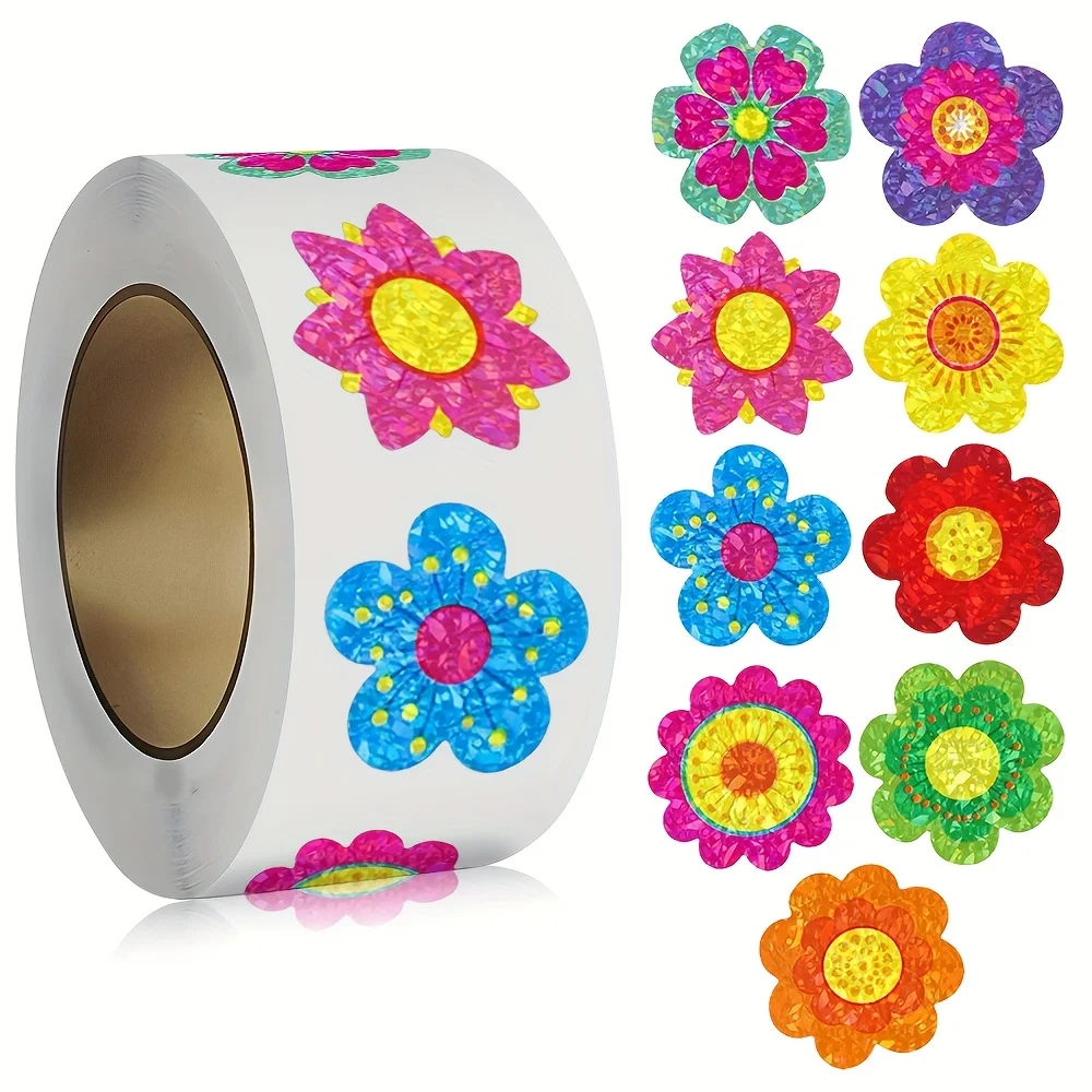 500 قطعة من ملصقات نمط الأزهار المتلألئة لهدايا عيد الميلاد ملصق تزيين لتشجيع ملصقات القرطاسية