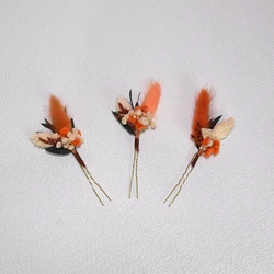 Handmade Autumn Wedding Accessory Flower Comb Terracotta Bridal Hair Gypsophila Dried flower Eucalyptus Hair Accessory Orange