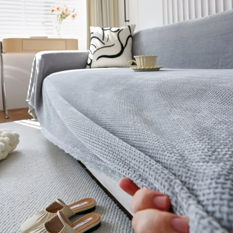 Luxury Sofa Cover L-Shaped Couches Chenille Reversible Stretchable Sofa Protector Slipcover Non-Slip All-Season Couch Blanket