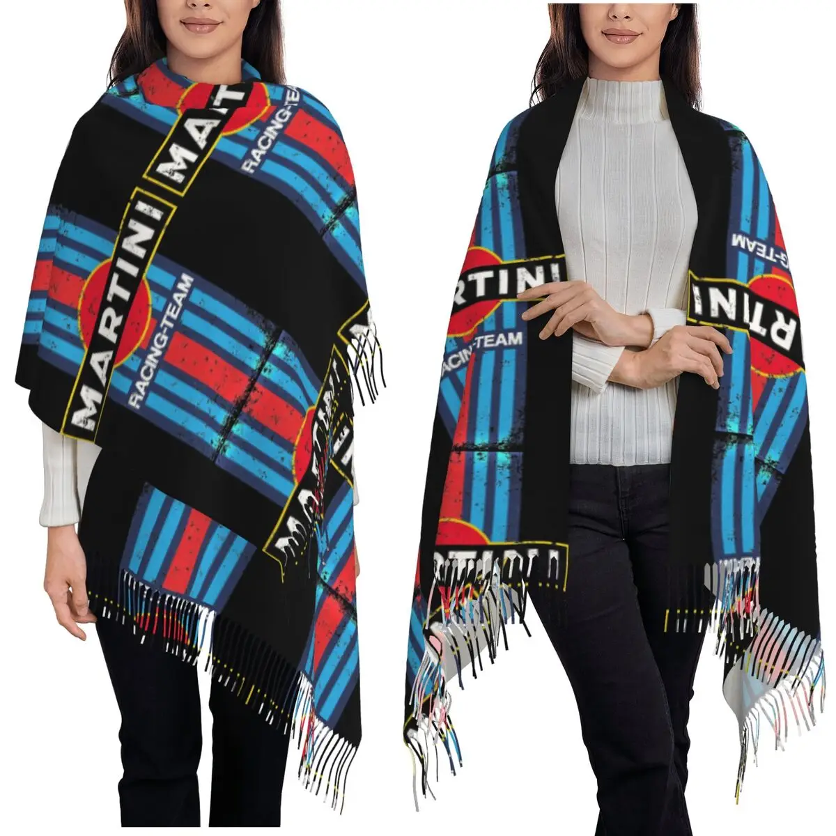 Martinis Race Sportscar Motor Racing Scarf Tassel Scarves Women Soft Warm Shawls and Wraps Large Fall Winter Shawl Wrap