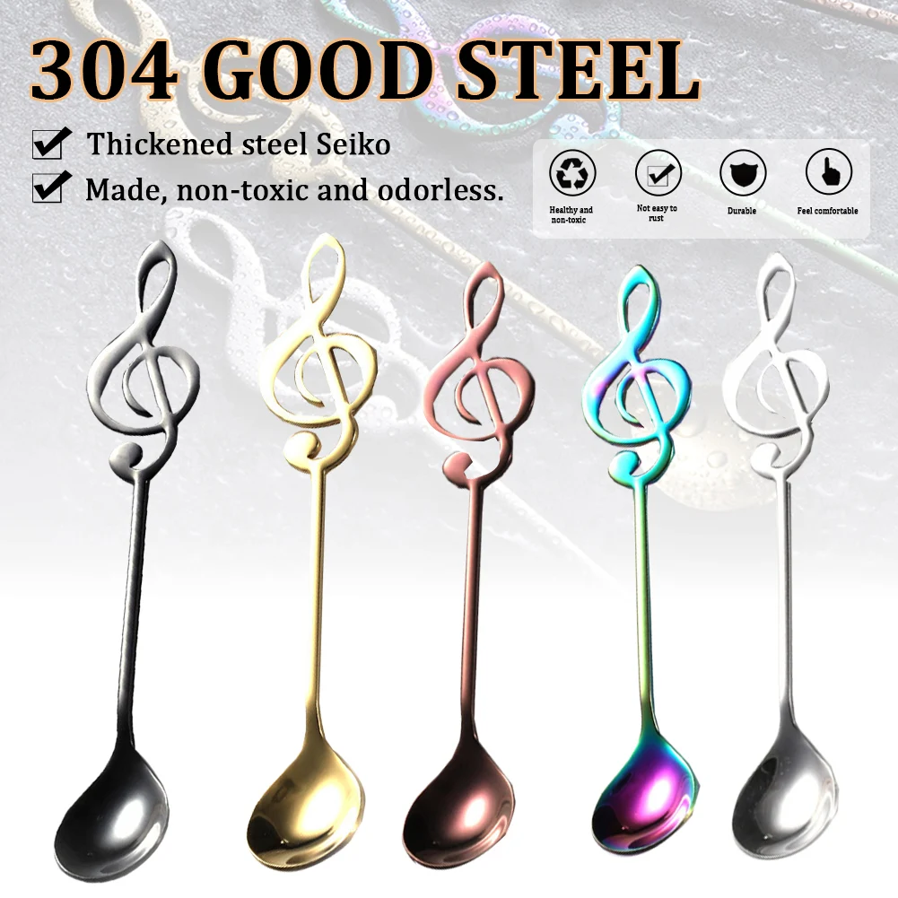 Mug Spoon Music Bar Ice Bar Creative Gift Spoon 304 Stainless Steel Music Note Spoon Coffee Spoon Tableware Kitchen Accessories