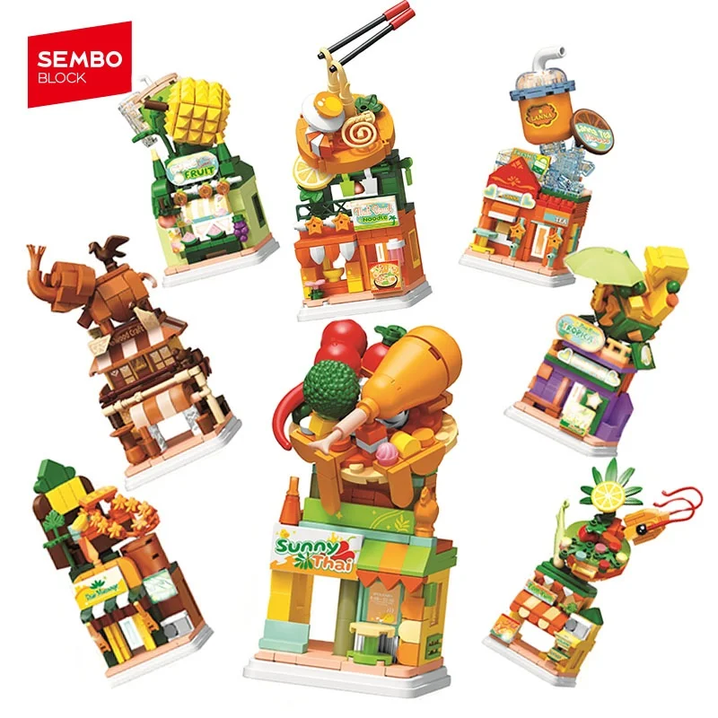 SEMBO BLOCK City Sreet View Shop Architecture Building Blocks MOC Streetscape Models Home Decor Desktop Ornaments Birthday Gifts