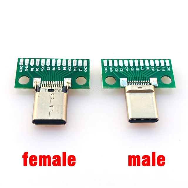 1szt Złącze USB 3.1 typu C 24+2P żeńskie męskie gniazdo wtykowe Adapter do drutu lutowniczego i kabla USB-C 24P+2P PCB Test Board