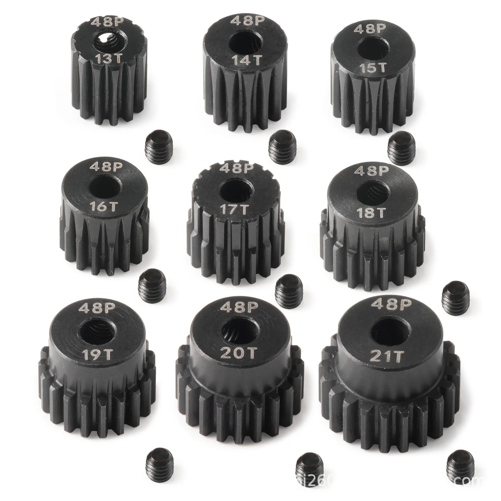 Engrenagem de dentes retos 48P, furo de 3,175 mm, 45 #   Aço, com Cubo, Acabamento Enegrecido, 13T-30T. Para modelos Traxxas Slash/E-Revo 1/10 RC.