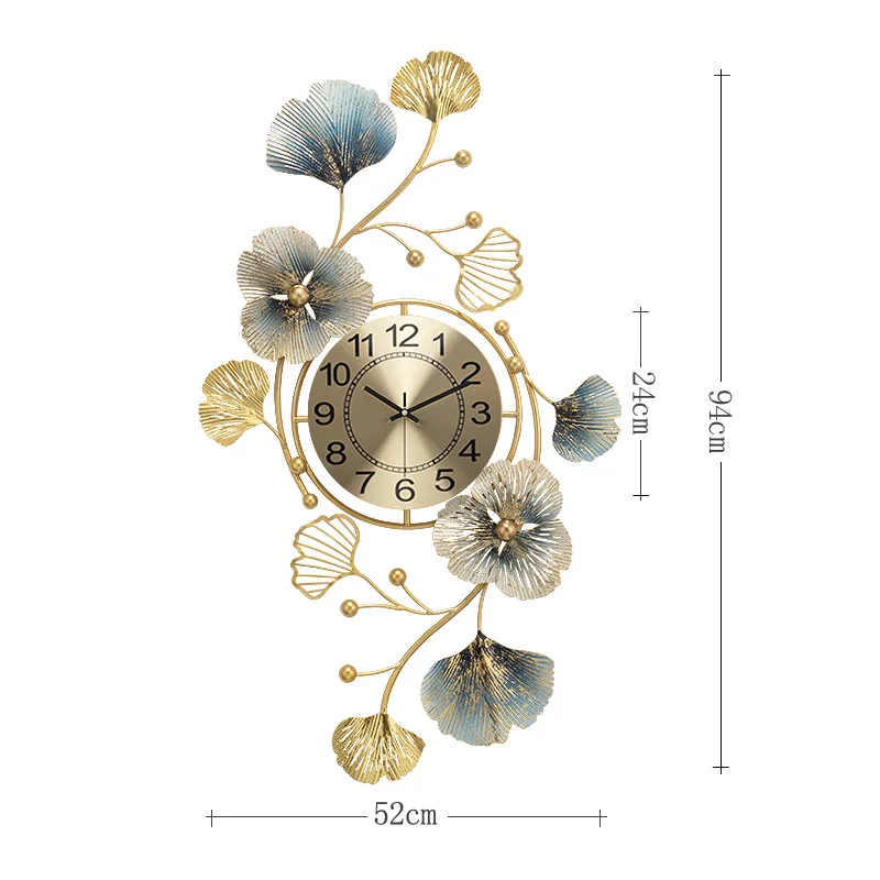 Fashion Creative Metal Ginkgo Leaf Wall Clock Living Room Wall Decor Clock Pendant Silent Bedroom Sweep Seconds Quartz Watch