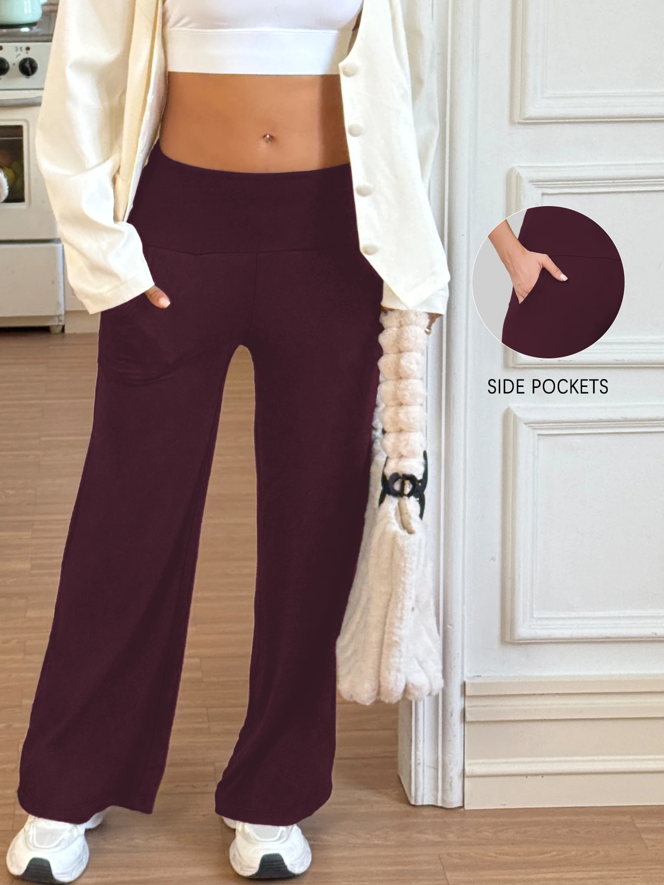 

Супермягкие пижамные брюки с высокой талией для женщин, широкие брюки с карманами для домашнего или наружного использования ﻿