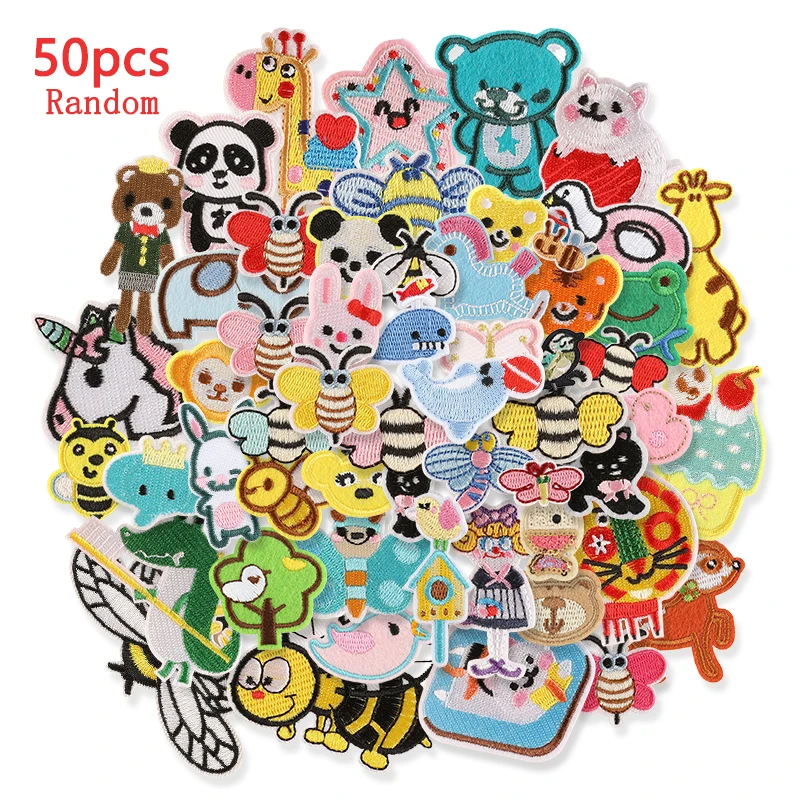 

50 pcs lot Iron On Patches For Clothing Wholesale Bulk Kids Boys Animals Small Cute Jacket Applique Mochila Embroidered Sew Pack