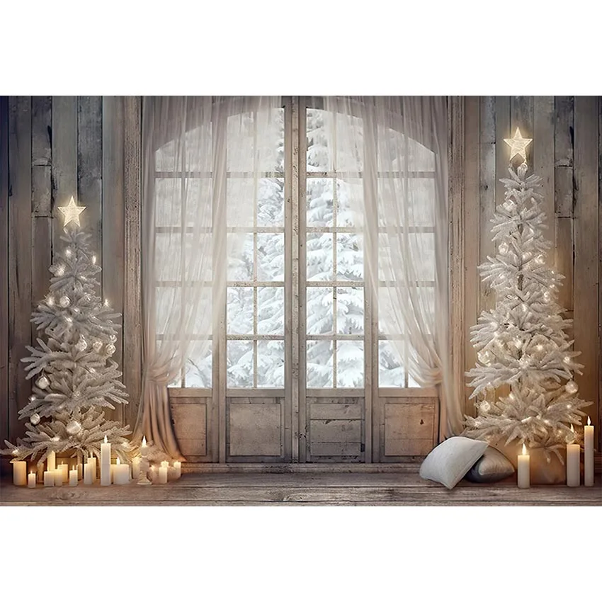 Mehofond Christmas Photography Background Funnytree Indoor Window Curtains Pillow Candle Child Family Portrait Photo Props