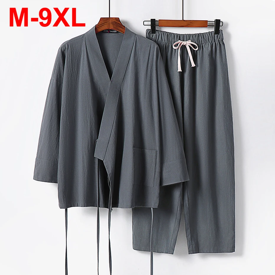 

9XL Рубашки больших размеров Брюки Комплекты Мужские летние повседневные свободные хлопковые льняные рубашки и брюки Костюмы Мужские комплекты большого размера 8XL 7XL
