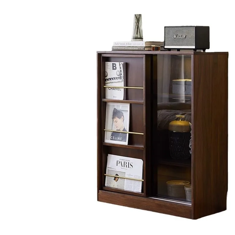 

Combination living room black walnut sliding door floor-to-ceiling locker glass door storage display cabinet