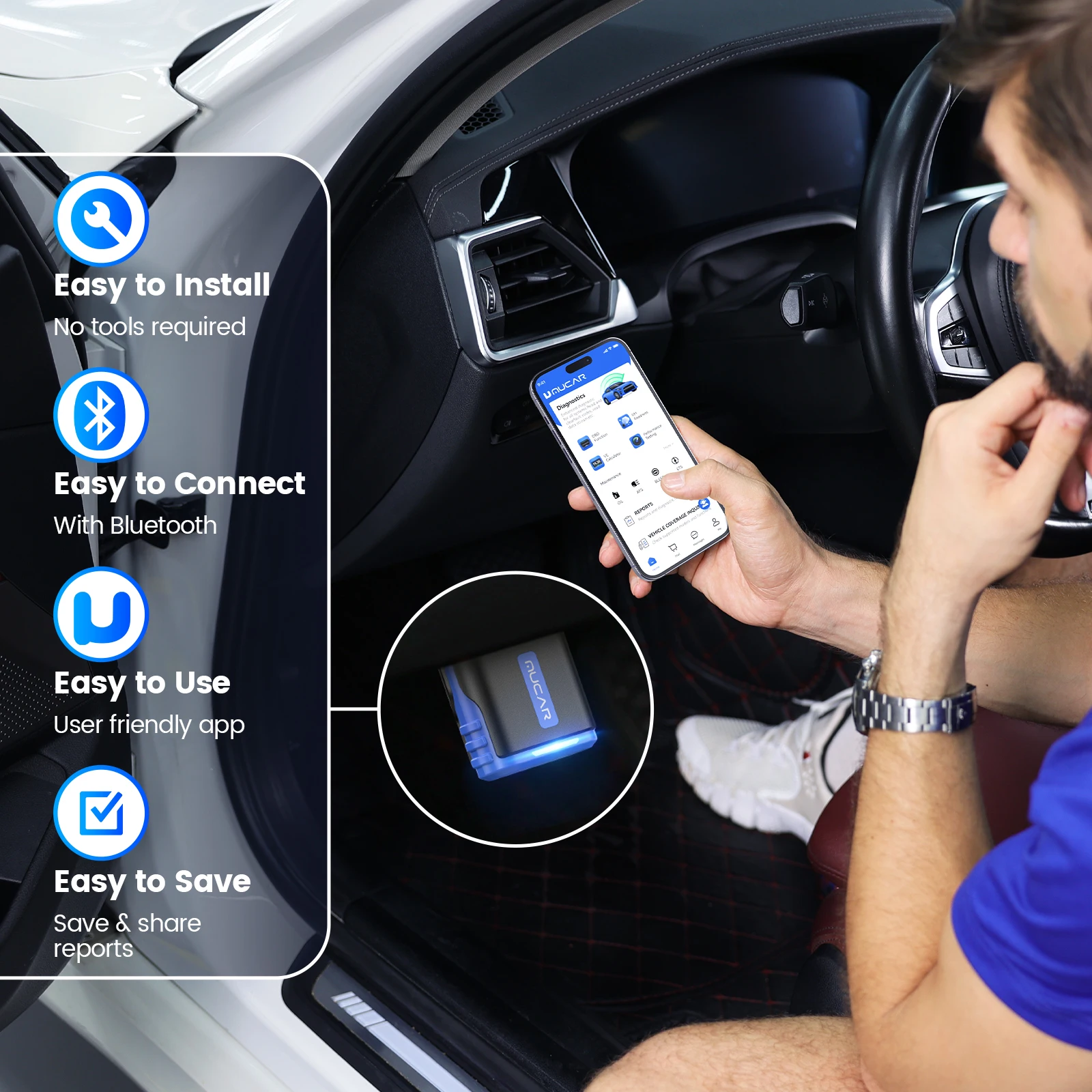 Mucar driverscan obd2 scanner ferramenta de diagnóstico inteligente sistema completo diagnóstico 15 redefinir teste ativo leitor código bluetooth 1