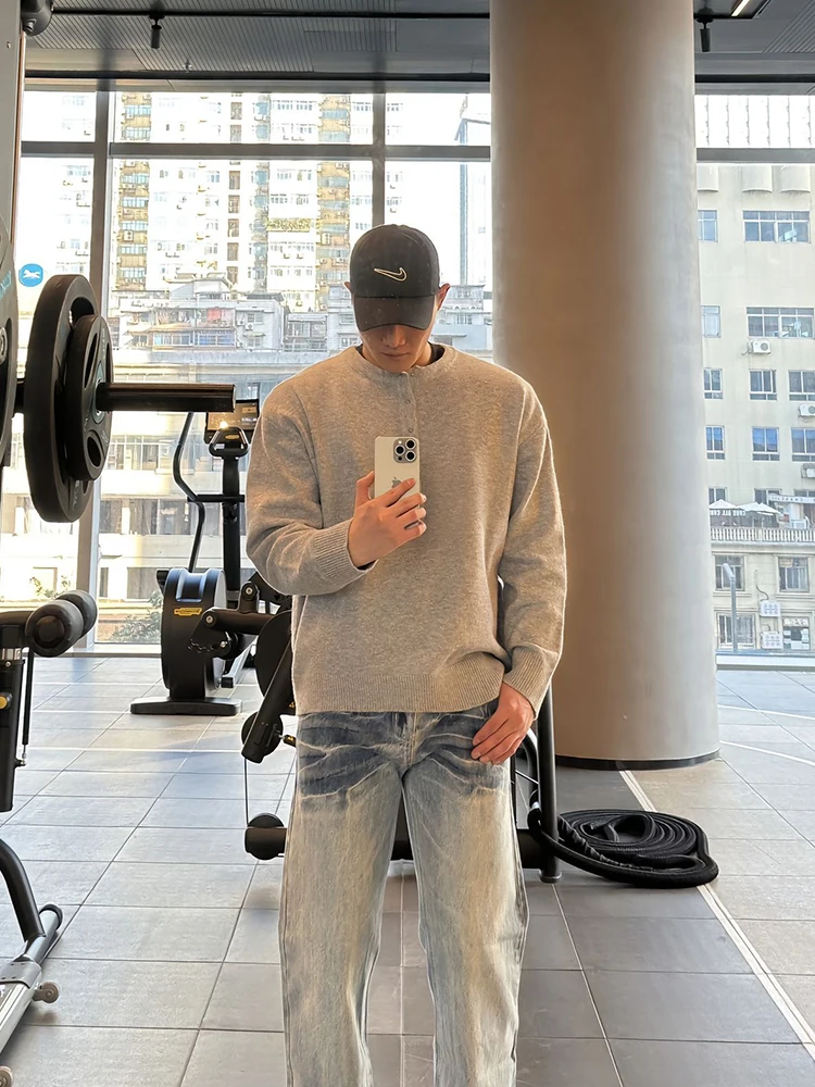 

Мужской облегающий вязаный свитер Cleanfit в американском стиле с воротником Генри Ne, зимняя спортивная одежда, повседневная дышащая Thiened